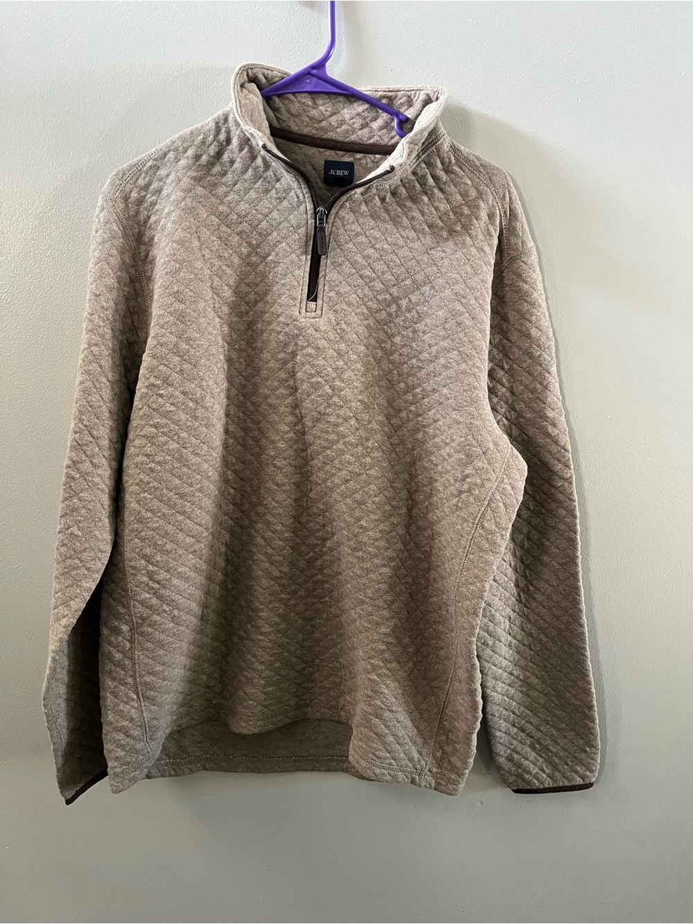 J. Crew Quilted Quarter-Zip Pullover Sweater - Taupe